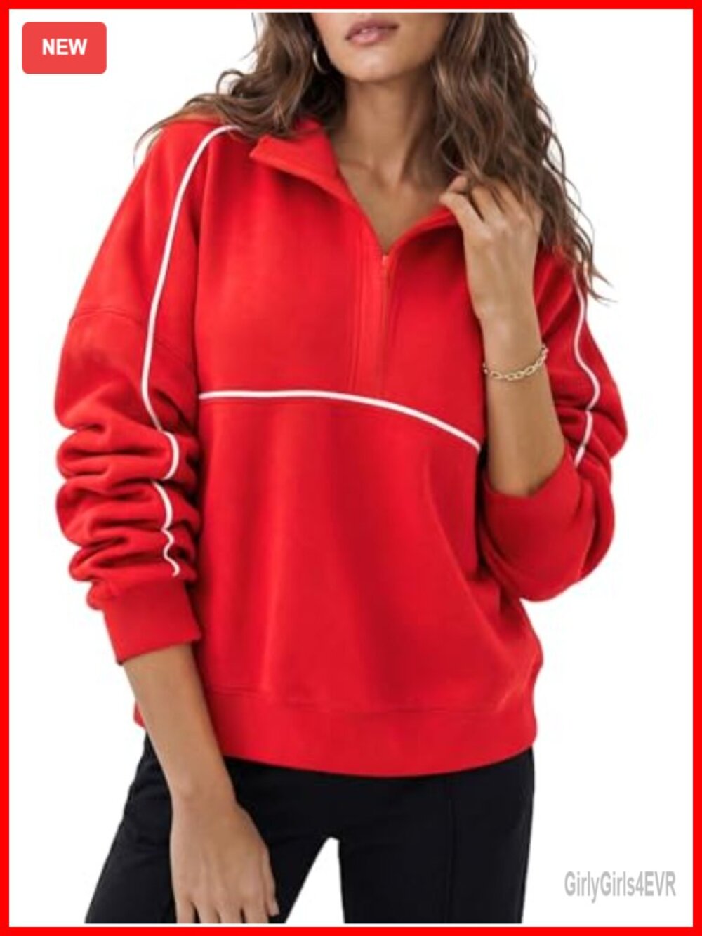 Oversized V Neck Zipper Pullover Sweatshirt Casual Loose Fit Top